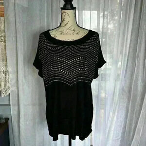 VOCAL PLUS SIZE Womens BLACK SHIRT BLOUSE TOP 3X Gold Silver BEADS Tunic